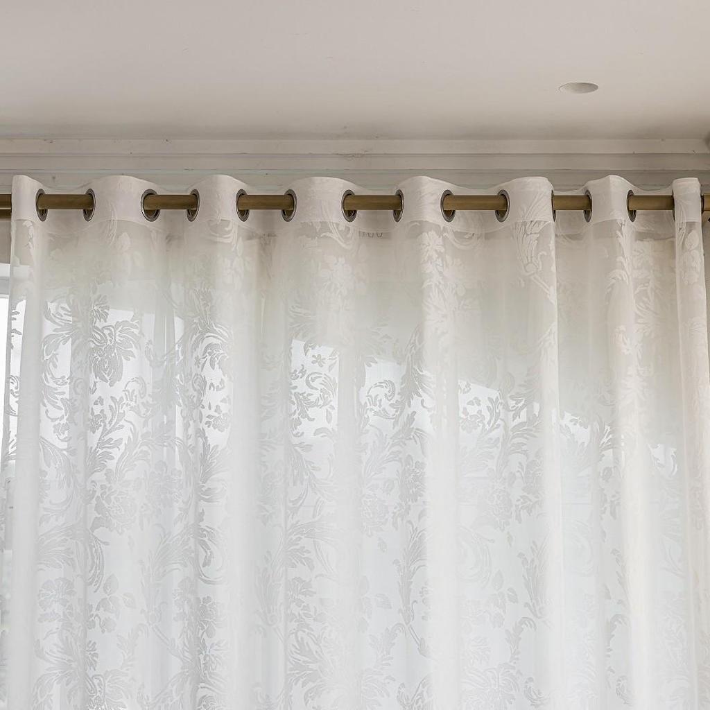 European Curl Grass Jacquard Sheer Curtain: Light, Transparent Design for Living Room or Bedroom Windows.