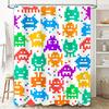 Pixelated Space Invaders Shower Curtain Set Multi-Color Retro Video Game Decor For Bathroom