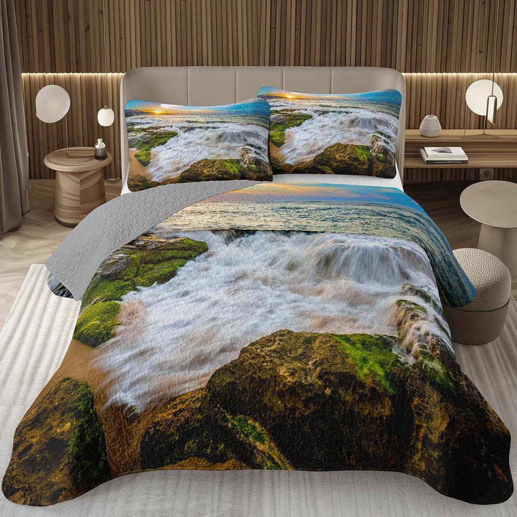 Tree Bedspread Nature Landscape Bedspreads for Boys Girls Reversible Grey Coverlet Set Modern Abstract Art Quilted Bedding Queen