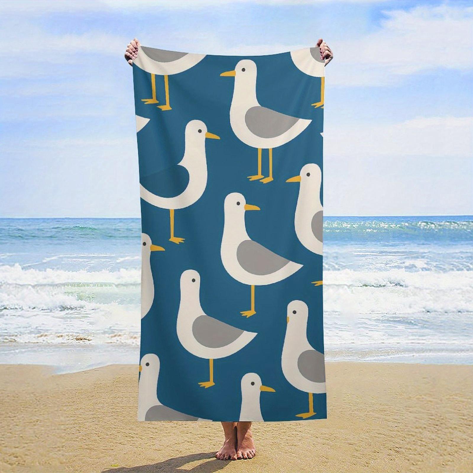 

1pc Blue Seagull Beach Towel, Fresh Cartoon Style, Essential for Seaside Vacation Summer Travel, Ideal for Yoga Diving W40*H60(CM)