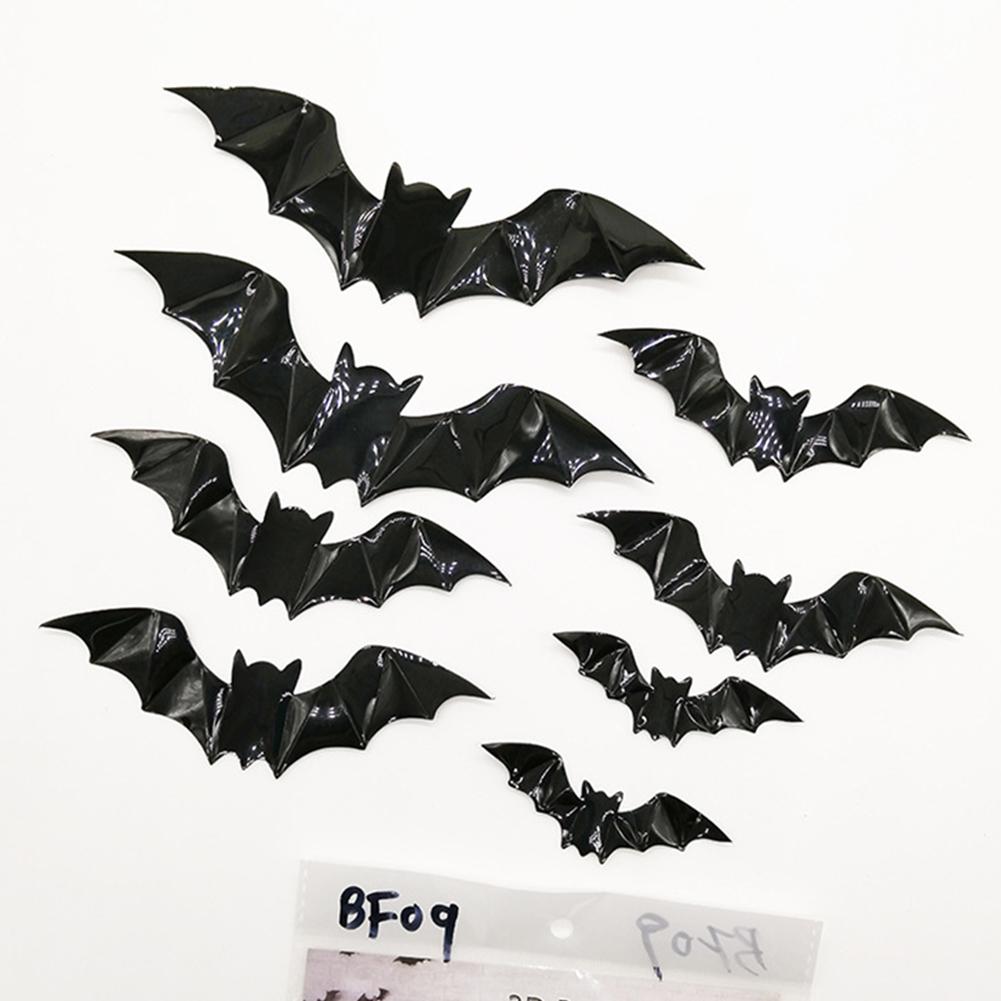 12/16pcs Halloween Decoration 3D Black PVC Bat Halloween Party DIY Decor Bar Room Halloween Party Scary Decos Props Wall Sticker