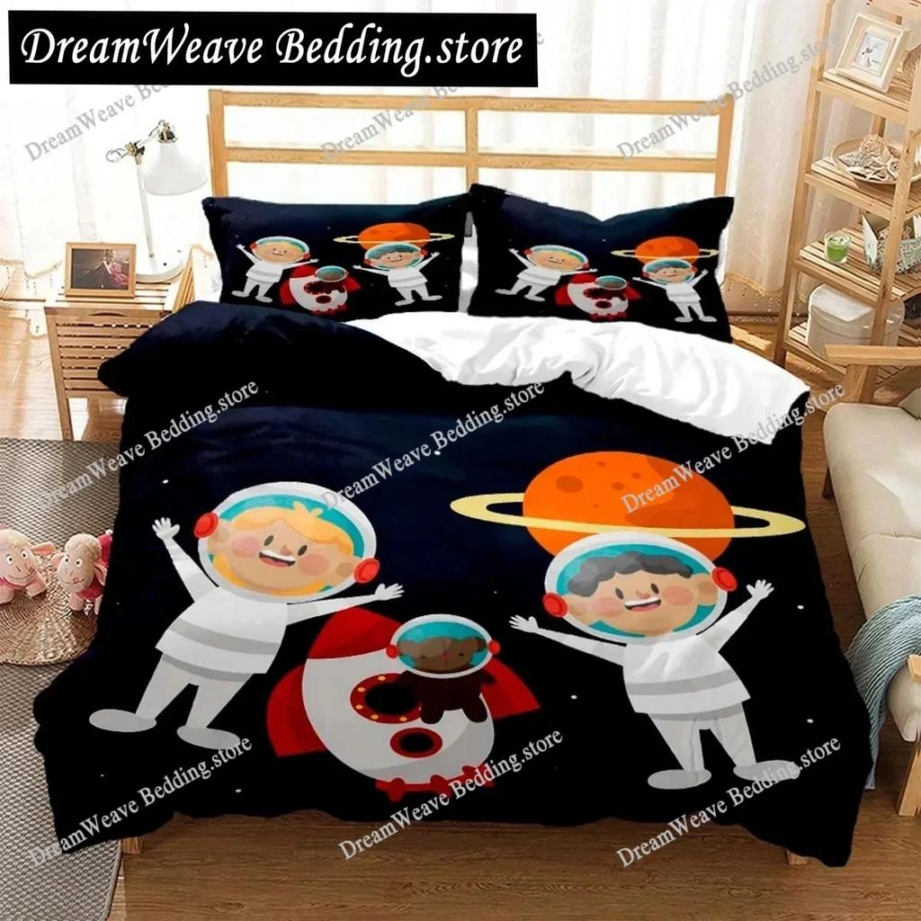 Cartoon Astronaut Digital Print Polyester Bedding Sets Child Kids Covers Boys Bed Linen Set for Teens Bedding Set Luxury Gift