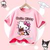2026 Hello Kitty Summer Tshirt  Cotton ShortSleeved Girls Sportswear with Cartoon Print for Children Aged 112 Years Old