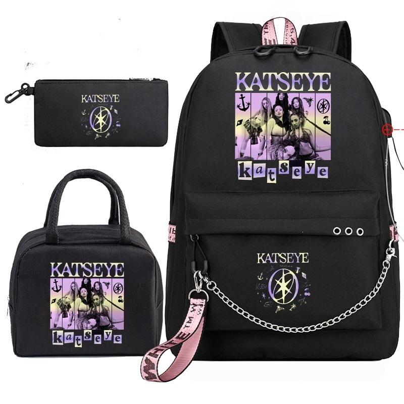 Katseye Estuche de Lápices Musicales Bolsa de Almuerzo Mochila Set de 3 Materiales Escolares para Estudiantes Adolescentes Gran Capacidad Resistente al Agua Portátil