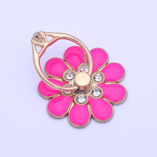 Finger Ring Holder Degree Rotating Metal Universal 360 Rhinestone Flower Shape Mobile Phone