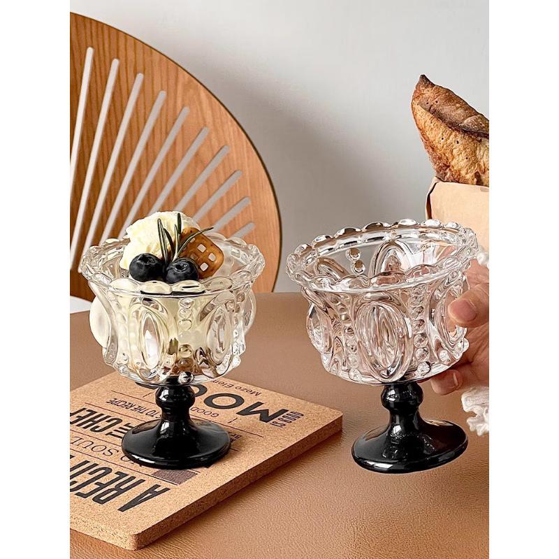 Elegant European Footed Relief Glass Dessert Cups