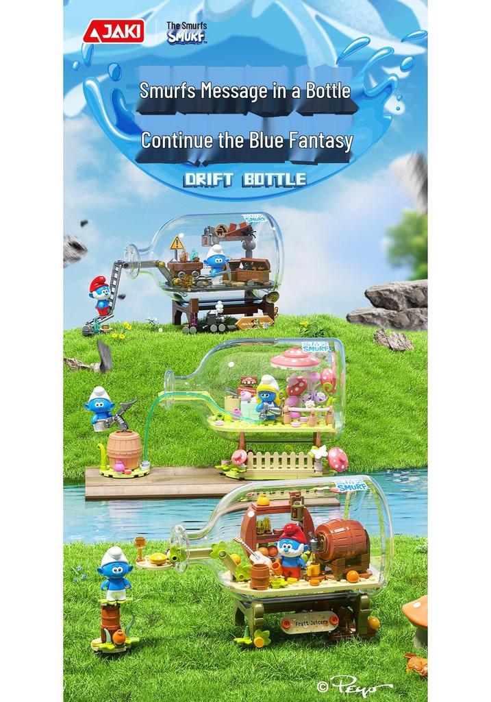 JAKI Jiaqi HK322 Smurfs Creative Message in a Bottle - Childhood Adventure Building Blocks Toy