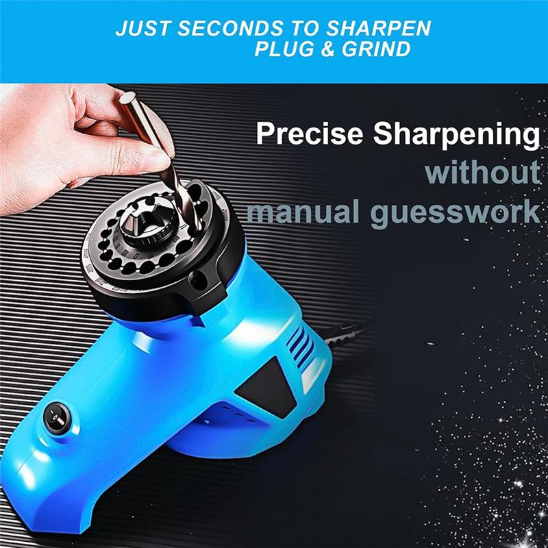 A25F-Precision 130° Angle Drill Bit Sharpener Kit With Wrench, Screwdriver& Grinding Wheel For 1/8"- 15/32" For Bits US Plug