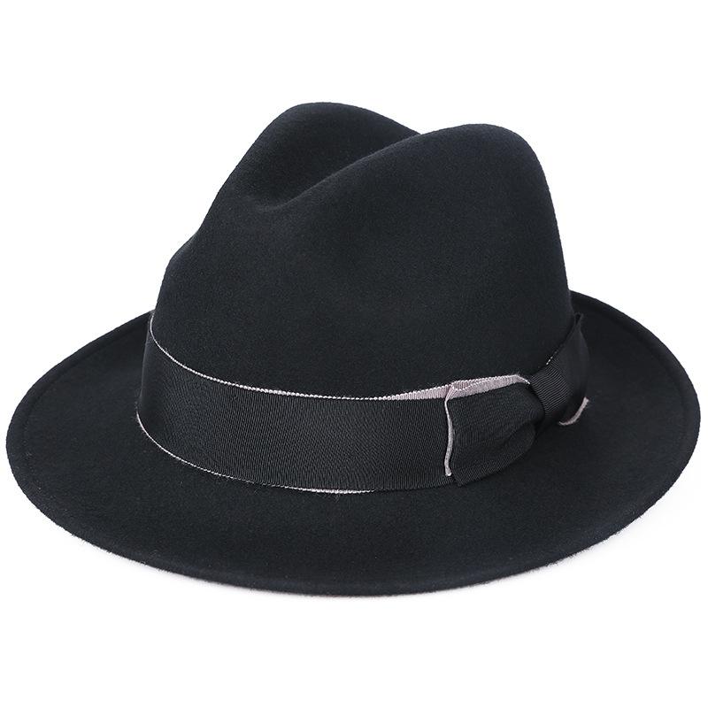 Pure Wool Top Hat Autumn and Winter British Gentleman's Hat Sunscreen Visor Hat Warm Jazz Hat Fashionable Simple Black Style