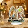 Spiritual Gift for Baptism Virgin And Angel Ornament, 2D Acrylic Religious Ornament with Catholic Statue Base, Table Centerpiece, Christian