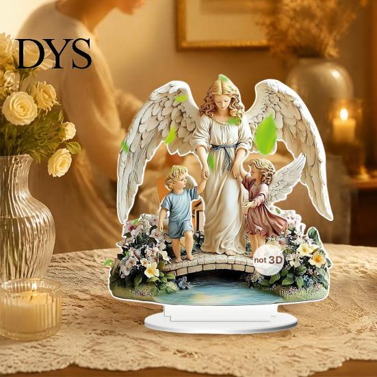 Spiritual Gift for Baptism Virgin And Angel Ornament, 2D Acrylic Religious Ornament with Catholic Statue Base, Table Centerpiece, Christian