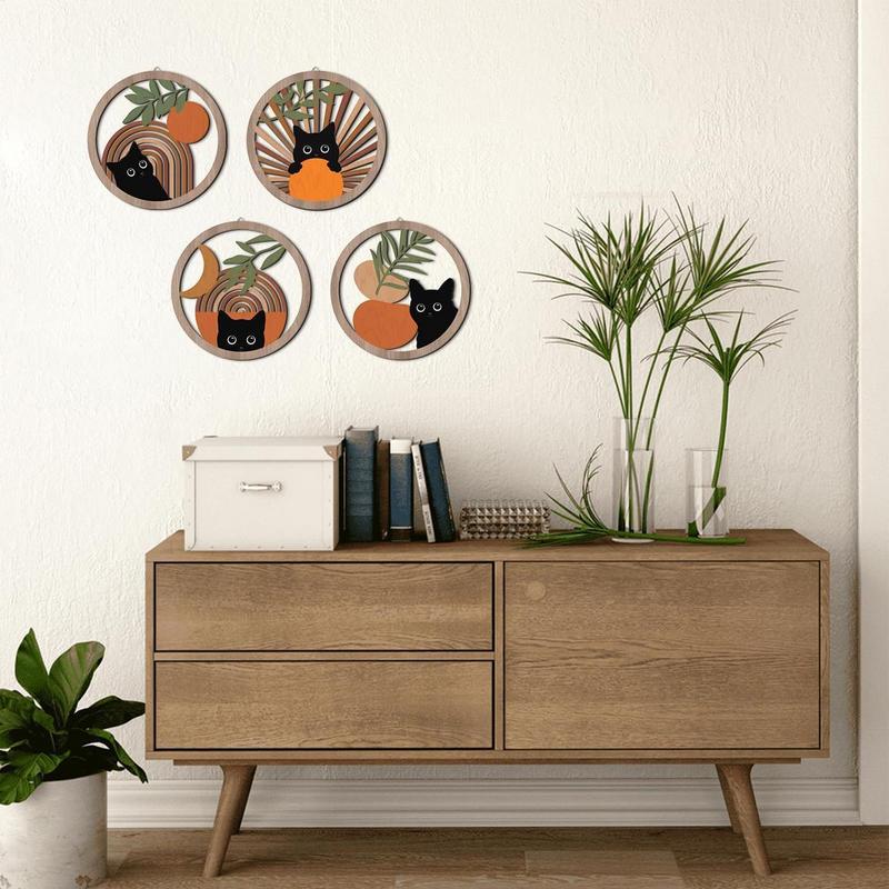 Cat Bathroom Wall Art 4 Pack Abstract Cat Decor Aesthetic Bedroom Decoration Farmhouse Geometric Hangings 10x10 Inches For