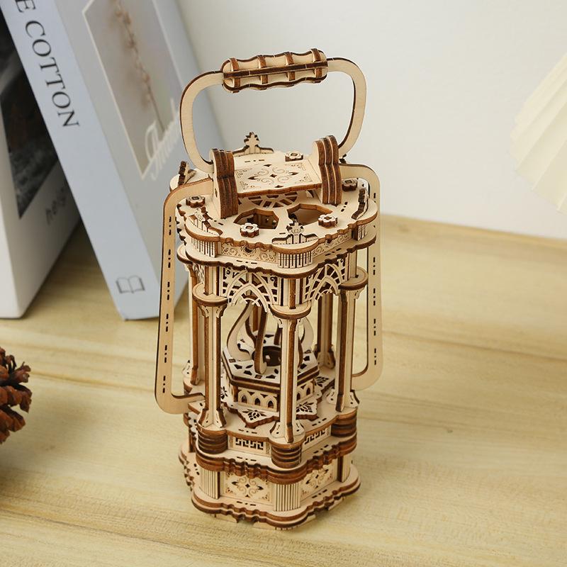 3D Retro Lantern Puzzle: Wooden DIY Educational Toy