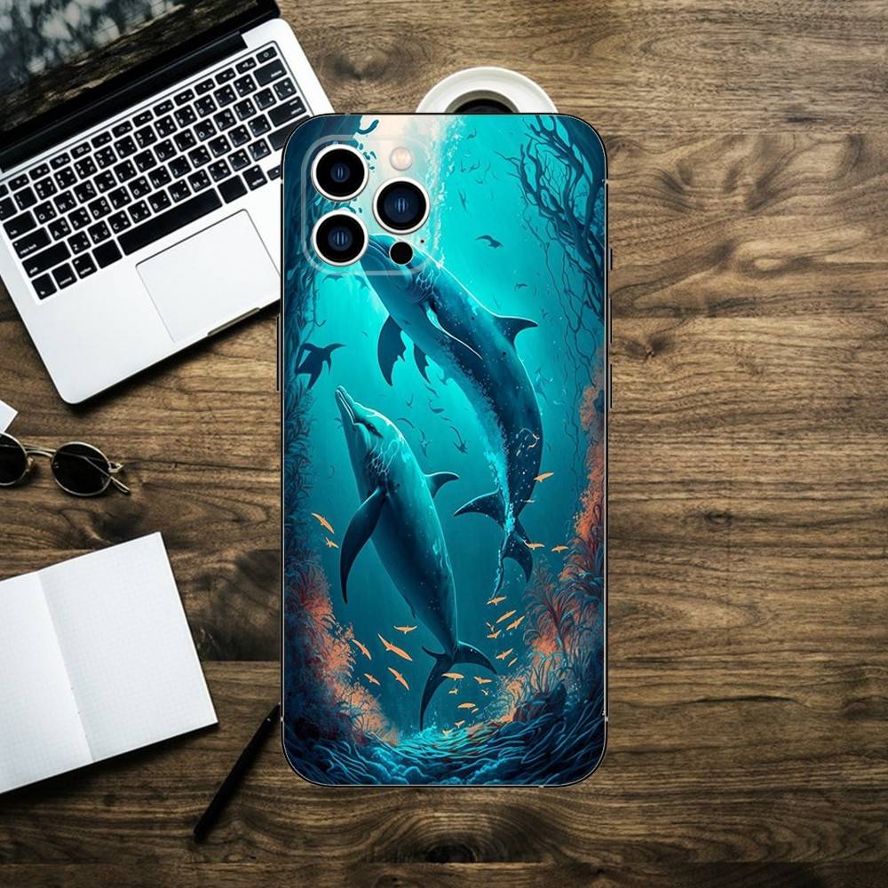 sea animal cute dolphin Phone Case For iPhone 16,15,14,13,12,11,XS,XR,X,8,7,Pro,Max,Plus,mini Silicone Black Cover