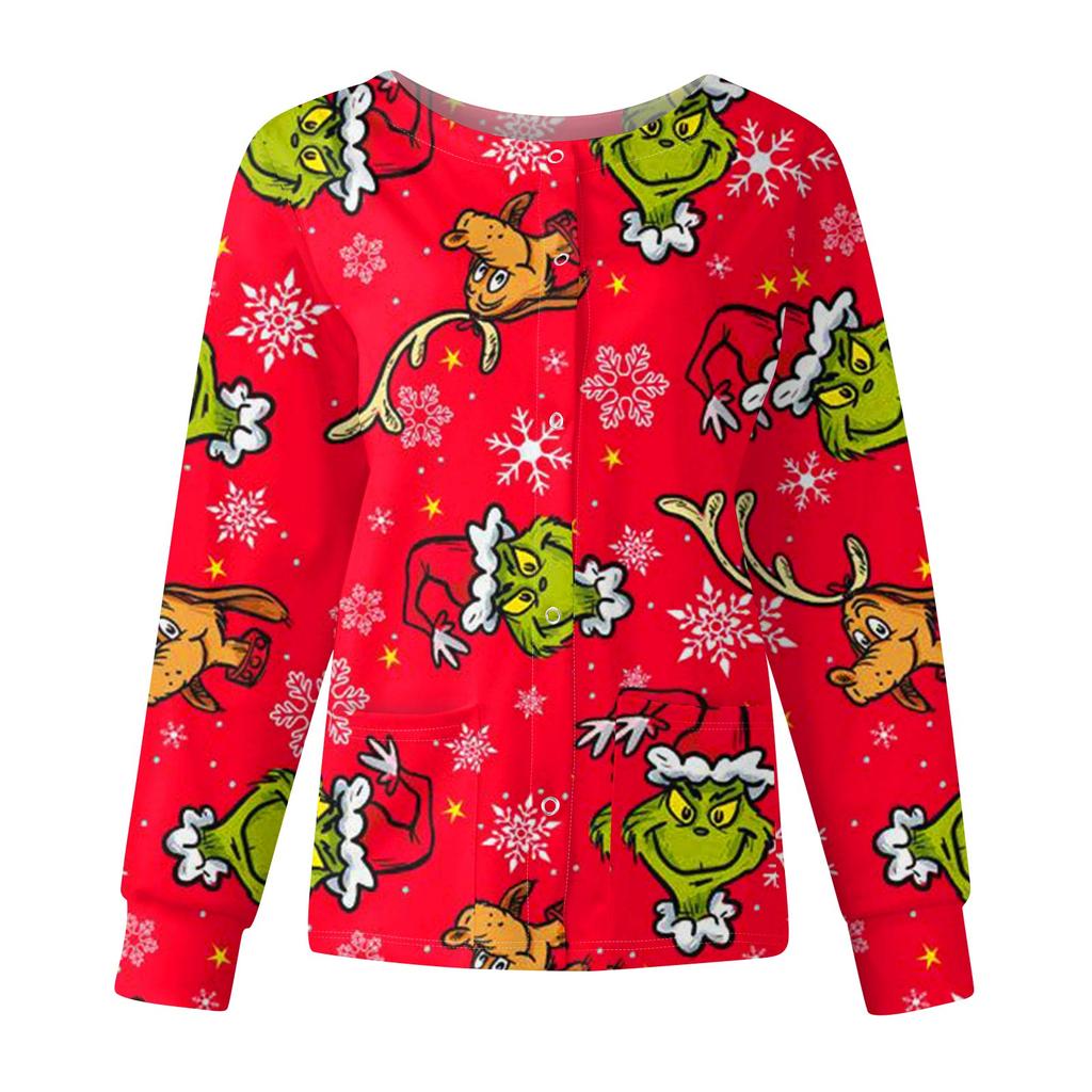 Women's Casual Fashion Long-Sleeve Single-Breasted Christmas Print Jacket