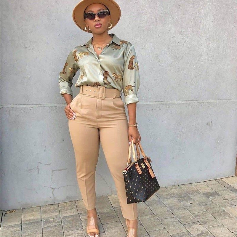 

Summer High Waist Trousers Women39;s OL Trousers with Belt Khaki S