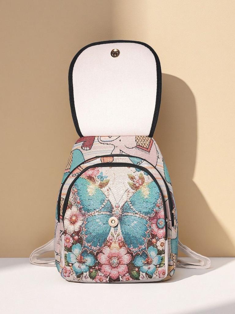 Ethnic Embroidered Canvas Backpack For Women With Multiple Compartments For Daily Use