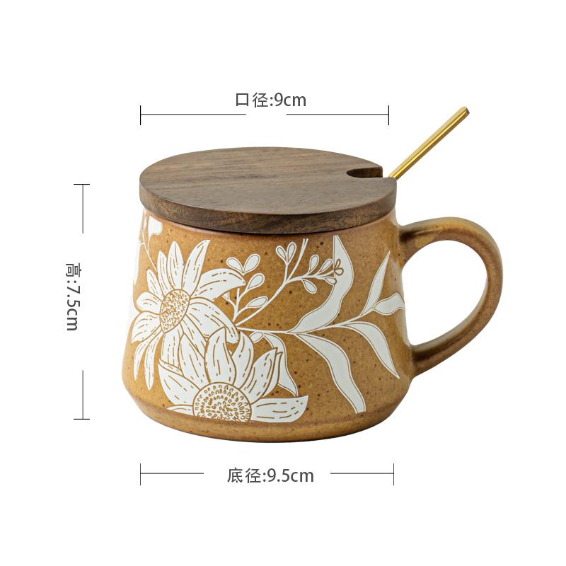Retro Floral Pattern Ceramic Cup Large Capacity Coffee Mug Milk Cup Breakfast Cup Beverage Cups Household Water Cups Tea Cups