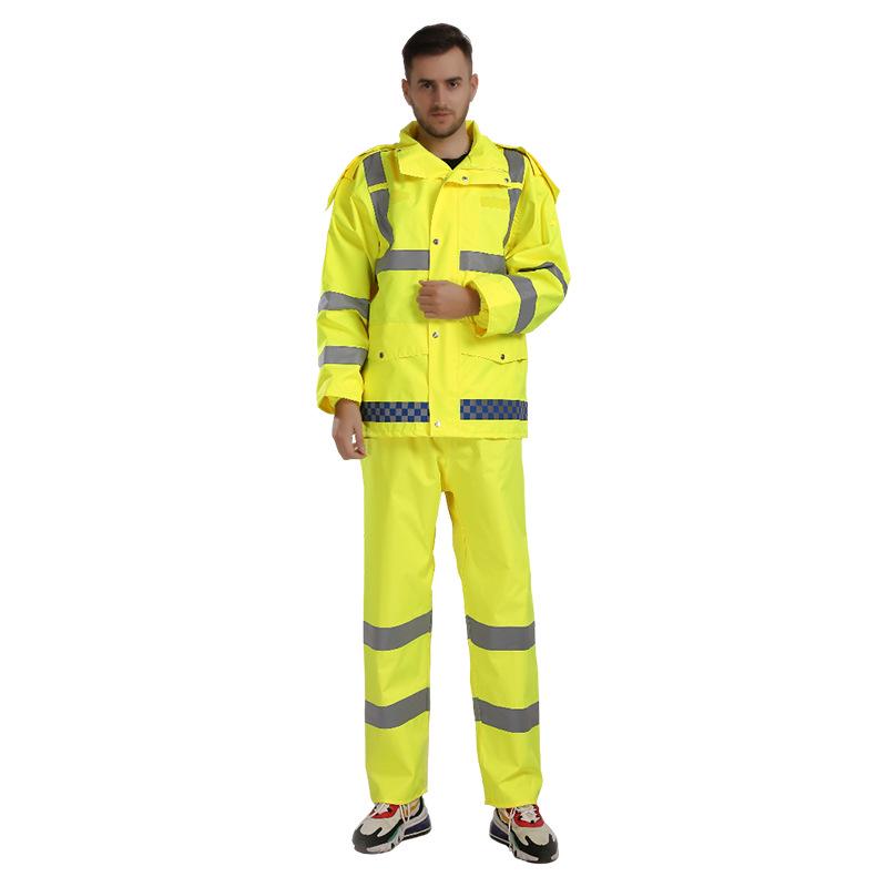 Reflekterande Trafikvakt Regnjacka & Byxor Set - 300D Oxfordtyg, Vattenavvisande, Slitstarkt, Anti-Kraftigt Regn, Utomhus-/Sanitetsanvändning.