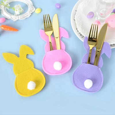4 ks Velikonoční příborová taška Plstěný zajíček Držák na nůž a vidličku Tašky Stolní nádobí Jaro Velikonoční festival Párty Domácí stolní dekorace