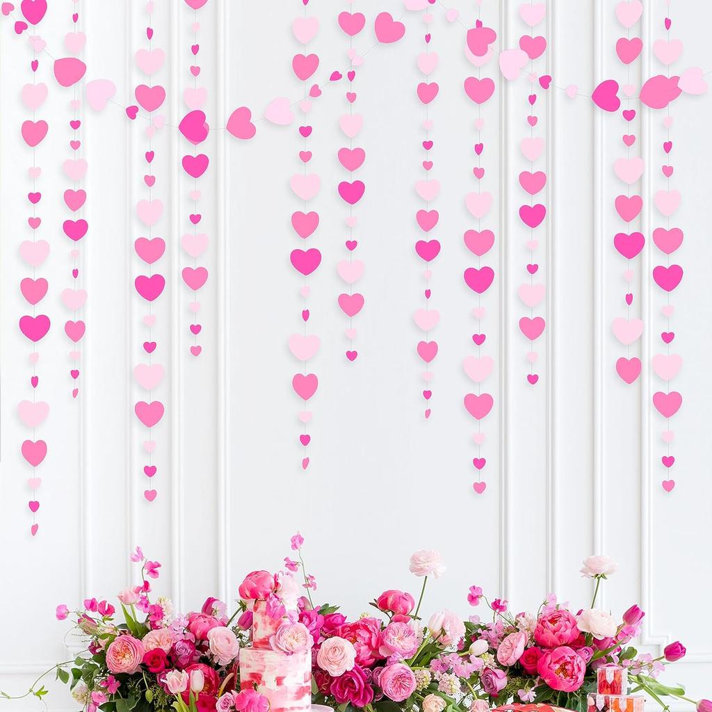 52Ft Valentines Day Party Decorations Red Heart Garland Metallic Glitter Hanging Heart Streamer Banner for Anniversary Mother's Day Engagement