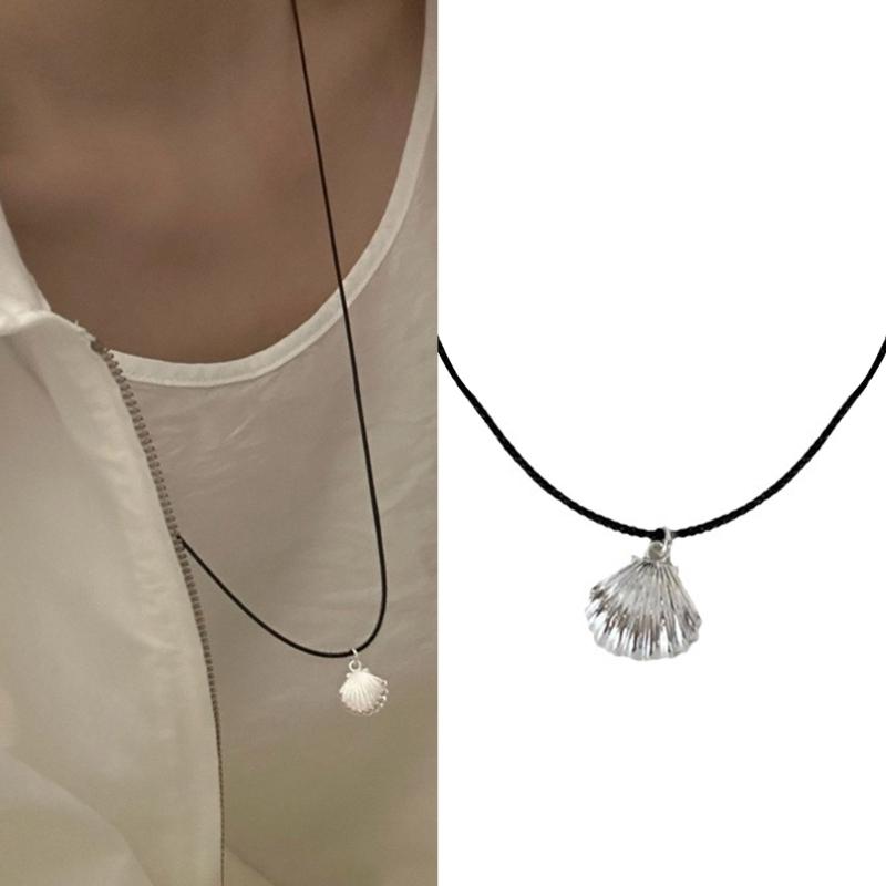 Muschel Anhänger Halsband Armband Verstellbar Schwarzes Seil Choker Halskette Schmuck Hals Schlüsselbeinkette