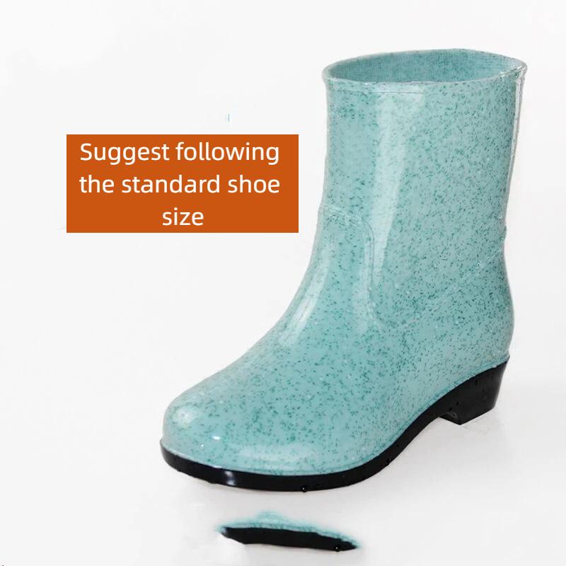 Damen Modische Rutschfeste Wasserdichte Abriebfeste Zwischensohle Regenstiefel mit Rindensehnensohle Gummischuhe