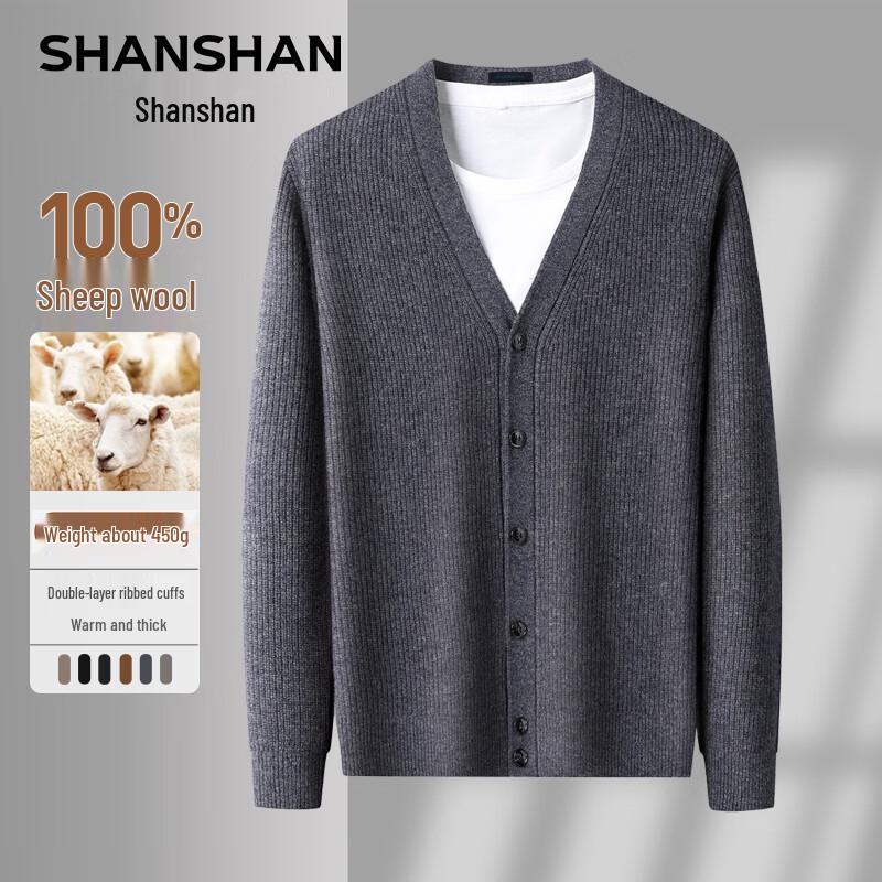 SHANSHAN Men s 100% Wool V-Neck Pullover Sweater L