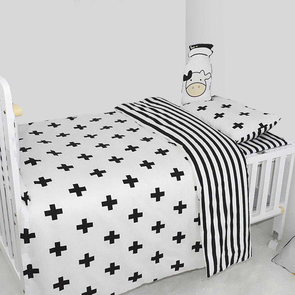 black and white cot bed bedding