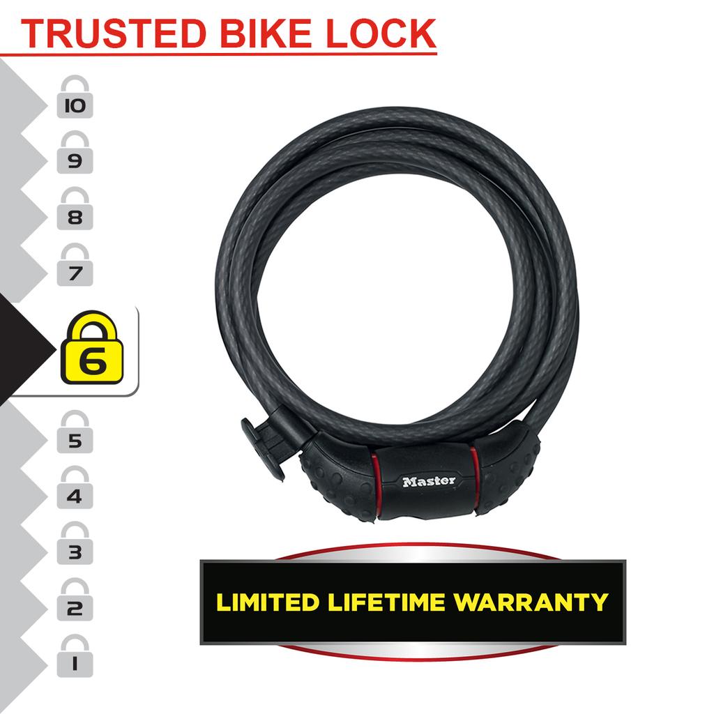 Master Lock Bike Lock Cable, 4 Keys, 180 cm x 8 mm, Mounting Bracket