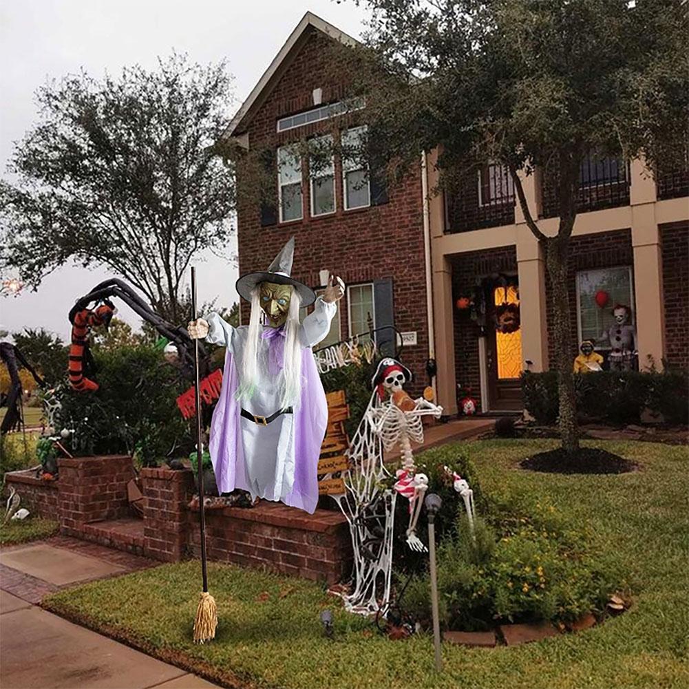 Large Hovering Witch Prop with Glowing Eyes with Scary Sounds & Lights Fun Costumes Flying Scary Witch Outdoor Garden Yard Decor