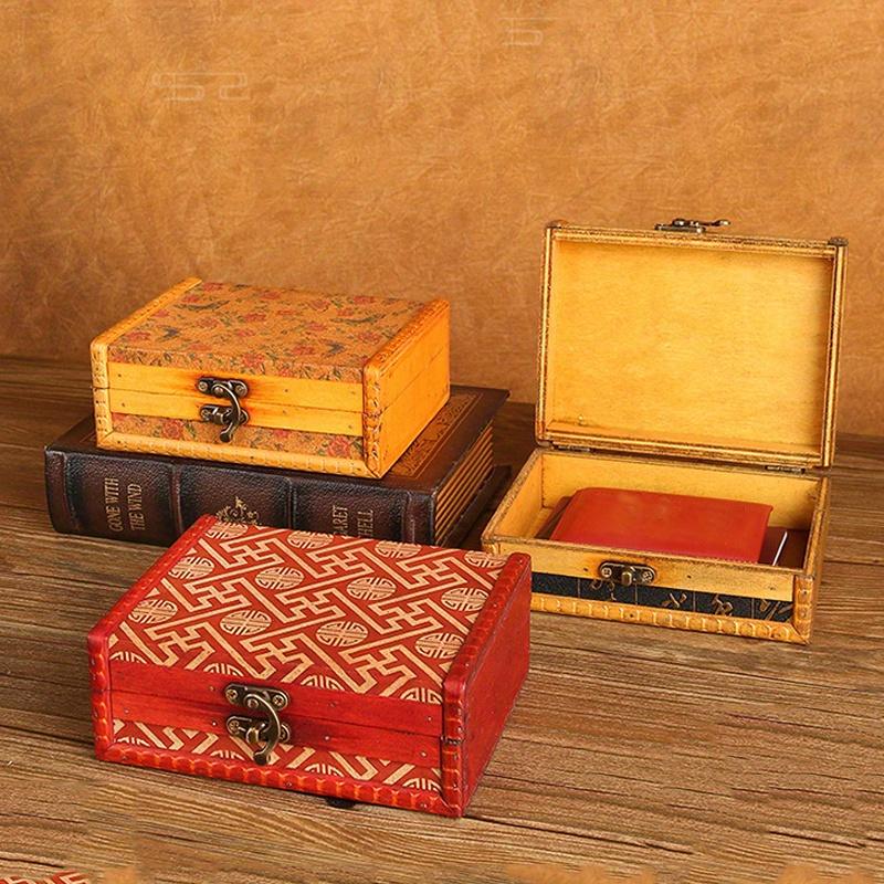 15.5*12.5*6cm1pc Retro Jewelry Gift Wedding Wooden Crafts Collection Box with Buckle,Cards&Treasure Handmade Storage Chest.