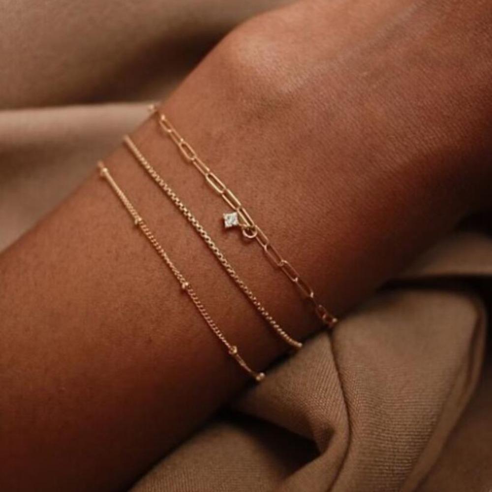 

Набор из 3 винтажных и минималистичных браслетов со стразами, идеально подходящих для повседневной носки и в качестве набора браслетов 18.5cm