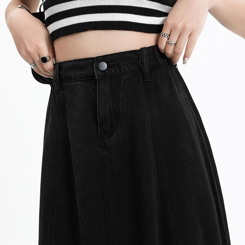 Tennis Denimrock Damenrock Damen Sommer Schwarz Locker Slim High Waist A-Linie Midirock Damen Sommer