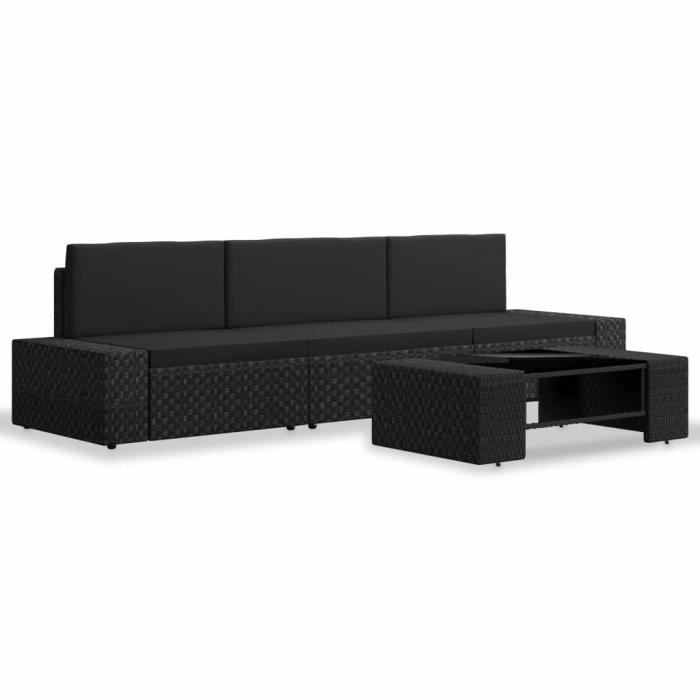 VidaXL Salon de jardin 4 pcs Résine tressée Noir