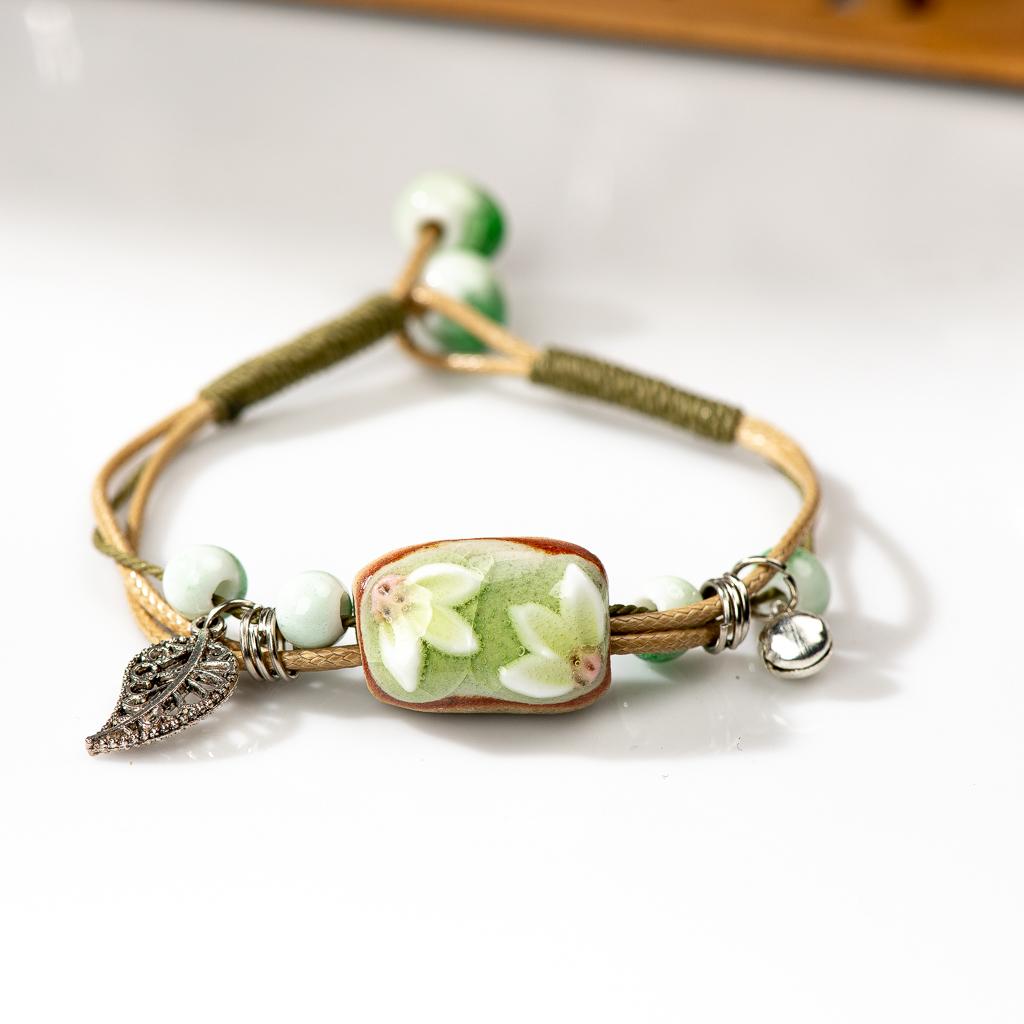 Forest Series Plant hand-kneaded Ceramic Adjustable DIY Bracelet For Women Gift Jewelry #CZ501