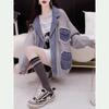 Denim Jackets Women Lapel Spliced Knitted Open Stitch Full Sleeve Outwear