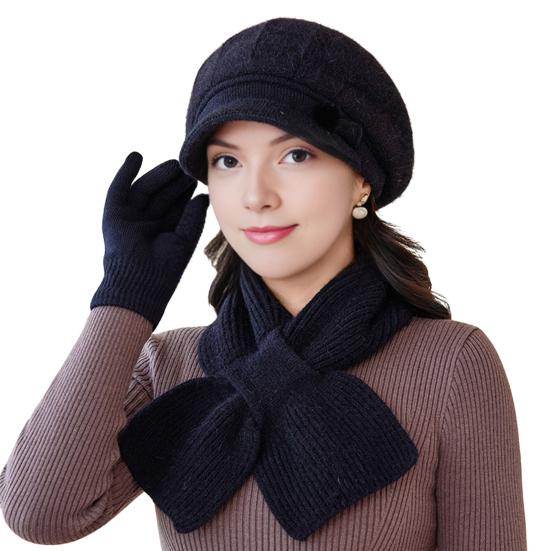 

2 шт./компл. Женская шапка и шарф Комплект Однотонная вязаная бейсболка Однотонный утолщенный комплект шарфа Однотонные эластичные зимние аксессуары чёрный