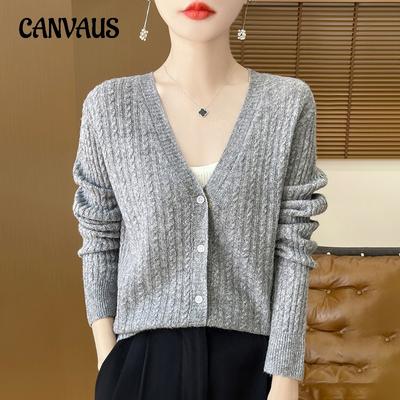 Twisted V-neck Cardigan Jacket Loose Knit Top Women's Sweater