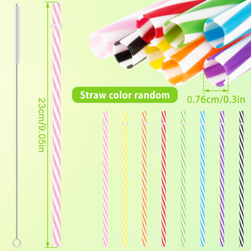 24Pcs Drinking Striped Straws Reusable Hard Plastic Straws with Cleaning Brush Candy-Striped Wedding Party Decor Drinking Straws