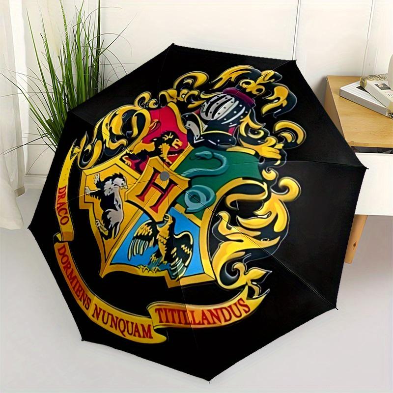 1pc Hogwarts Crest Harry Potter Automatic Umbrella - Foldable with 8 Iron Ribs, Portable for Outdoor, Gift, Outdoor Umbrell, Playful Accessory127