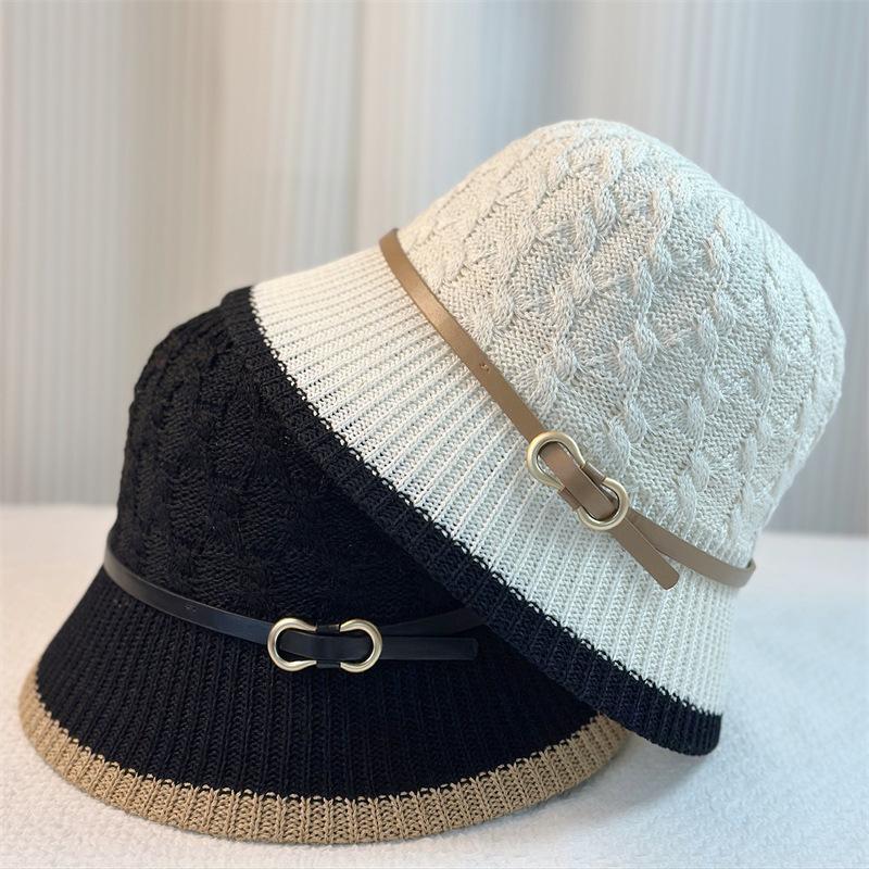 Spring and Summer Belt Buckle Bucket Hat Women's Fashion Sunshade Temperament Pot Hat Twist Pattern Breathable Travel Sun Hat