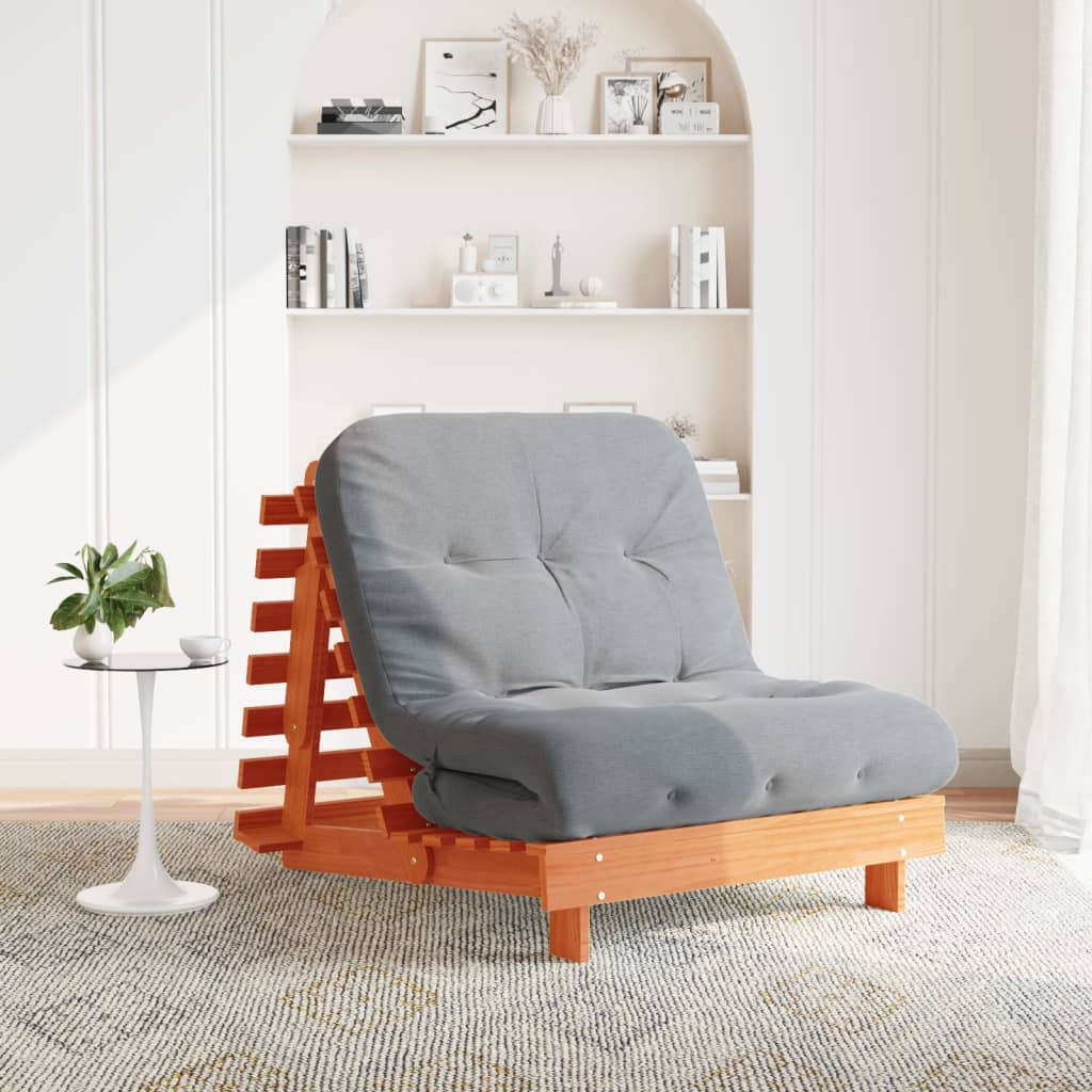 Vidaxl Sofa Rozkładana Futon, Z Materacem, Woskowy Brąz, 90X206X11 Cm
