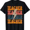 T-shirt Rétro Enseignant Éclair Motif à Carreaux Retour à l'École
