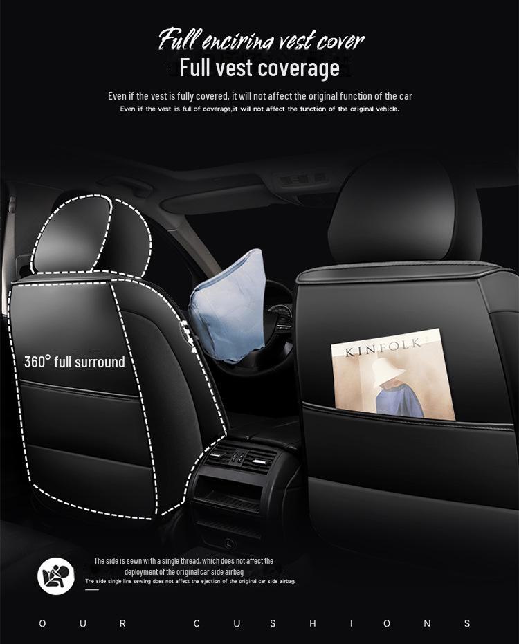 Full-Cover Leather Car Seat Cushion - Ice Silk, Universal Fit, Five Seats