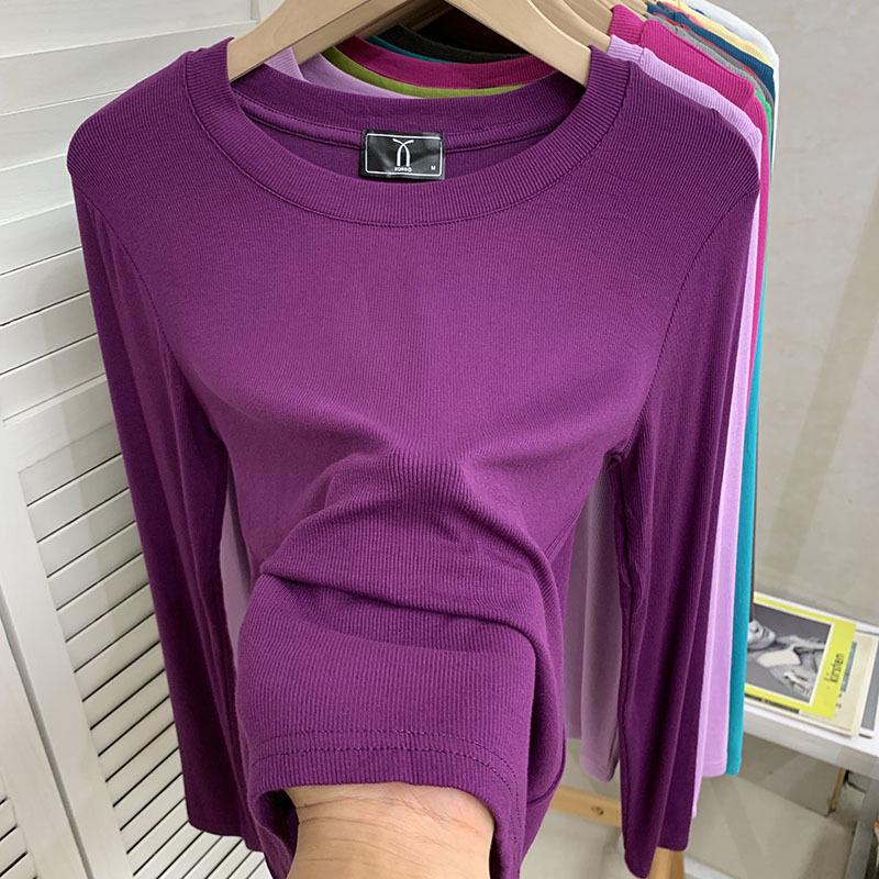

European Style Plus Size Long Sleeve Ribbed Knit Top - Women s Solid Color, Slim Fit, Versatile and Fashionable XXL (65-80kg)