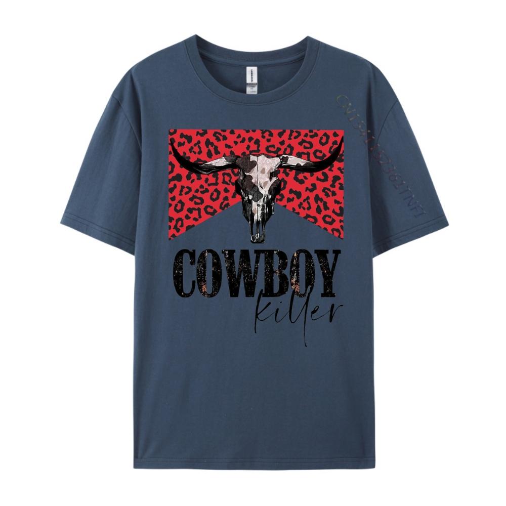 Western Cowgirl Leopard Punchy Cowboy Killers Bull Horn Funny T Shirts Unisex Clothes Gift Tee Cotton Short Sleeve