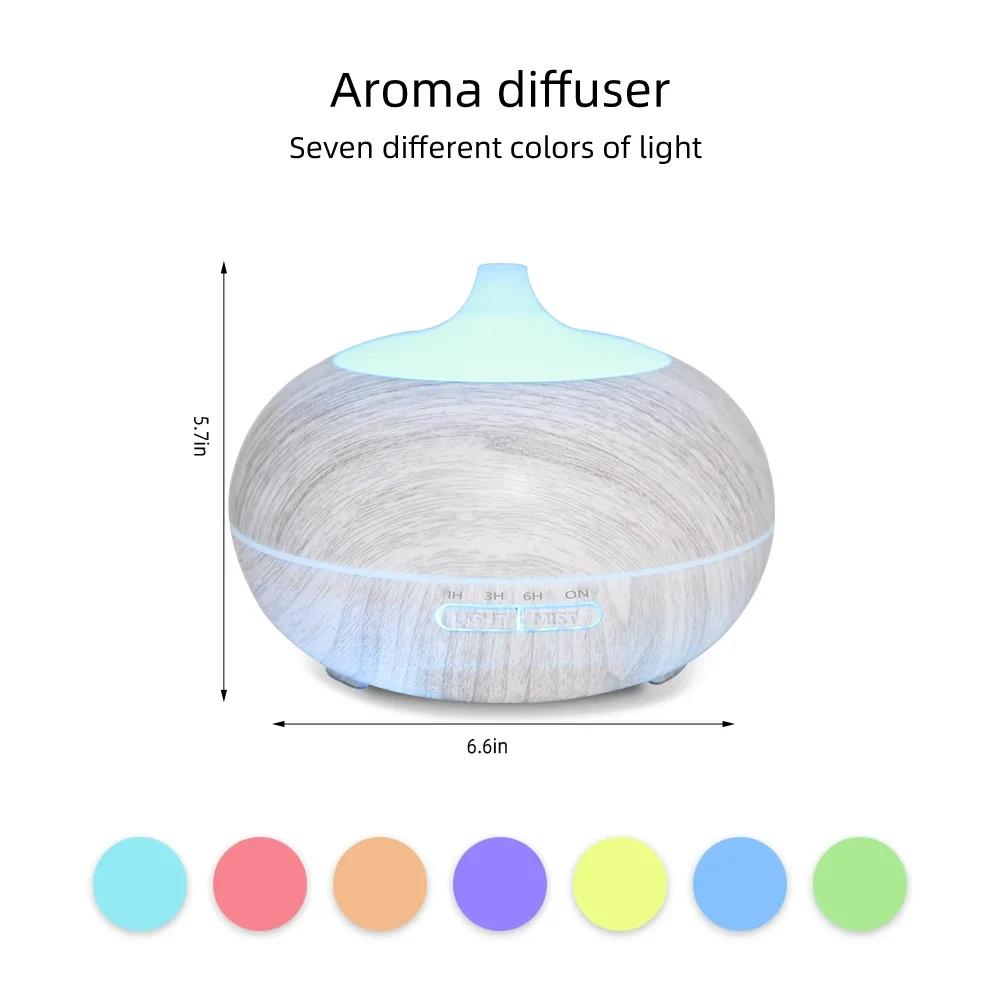 Wood Grain Essential Oil Diffuser 550ml Remote Control, 6 Aromatherapy Oils, 7 Color Changing LED Light for Home, Office, Yoga