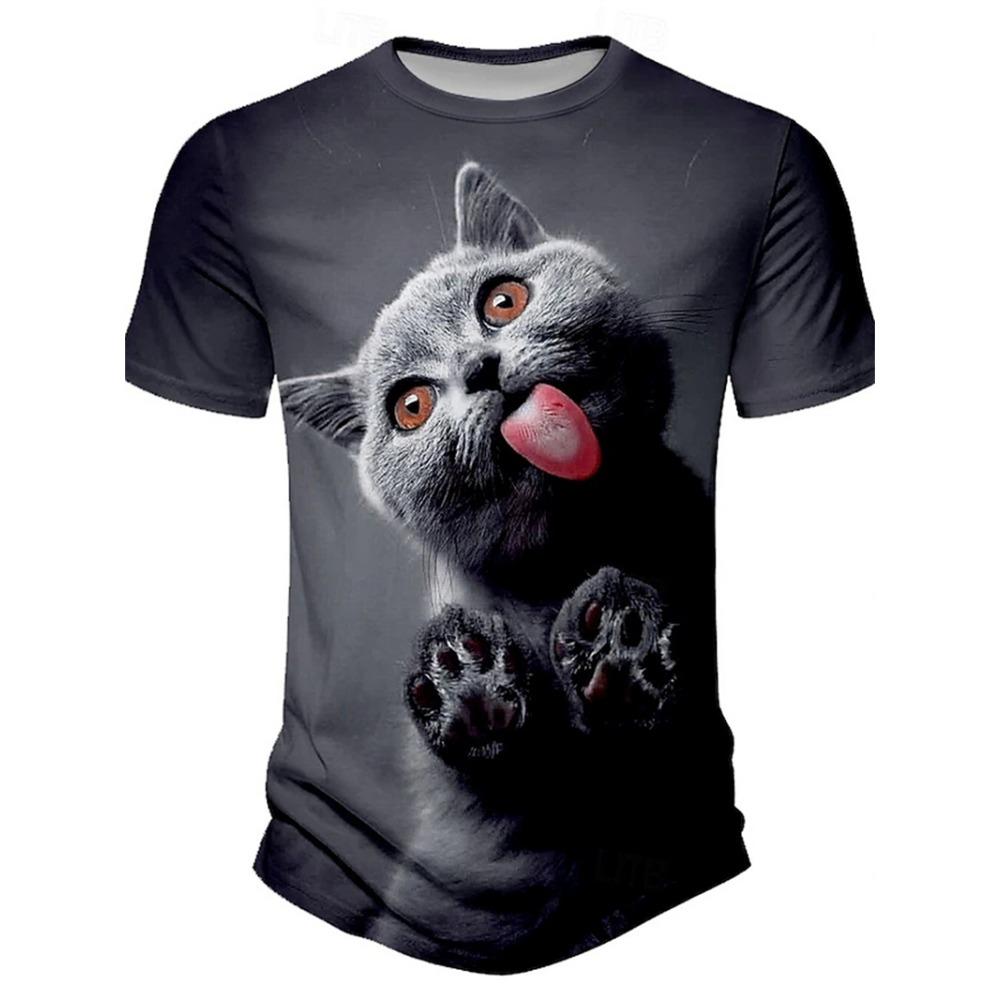 

Fashion Tiger Cat T-shirt Men 3D Print Tops Tees Summer Casual Short Sleeve Y2k Clothing Funny Animal Casual Unisex Kids T Shirt S