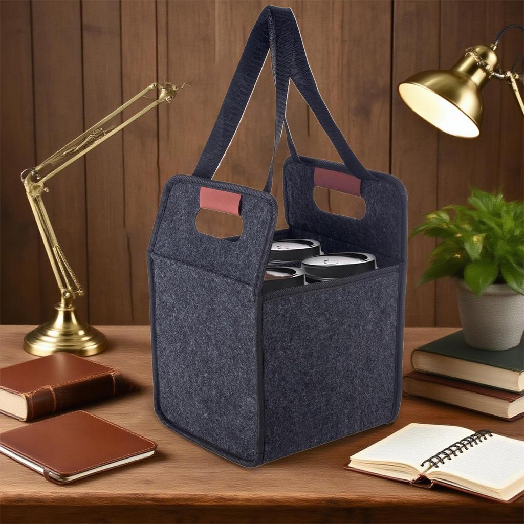 Drink Holder with Handle Reusable Car Insulated Beverage Tote Bag Foldable Tote Bag for Daily Commute Car Picnic Cruise Party